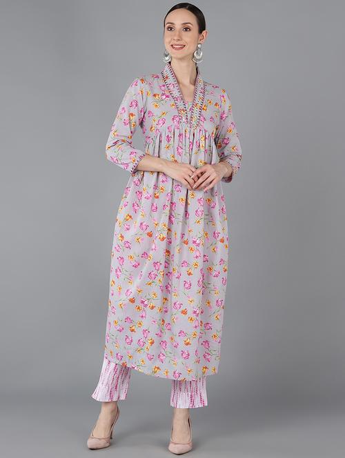 grey printed straight kurta - 19348589 - Very Small Image - 1