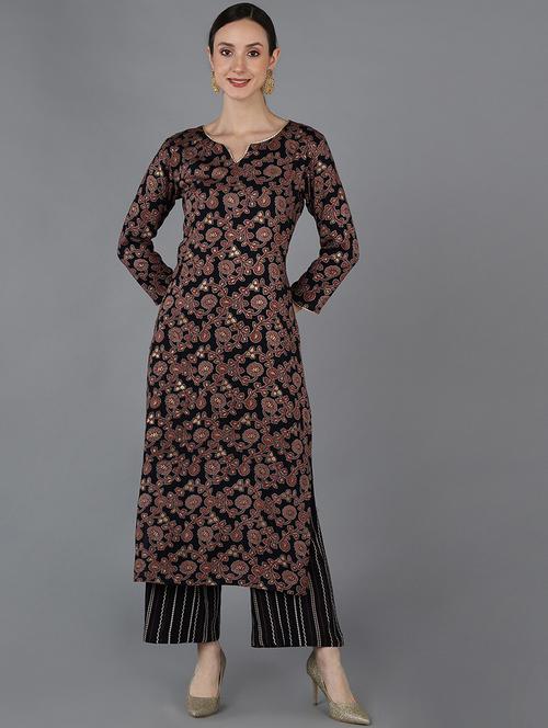blue woven straight kurta - 19348600 - Very Small Image - 1