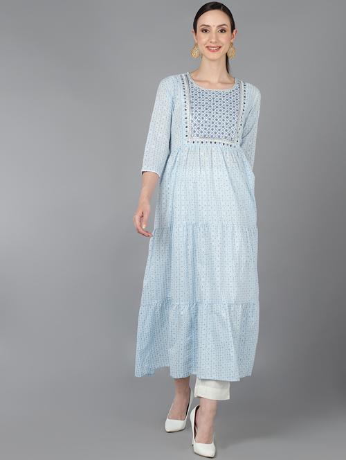 blue embroidered a-line kurta - 19348606 - Very Small Image - 1