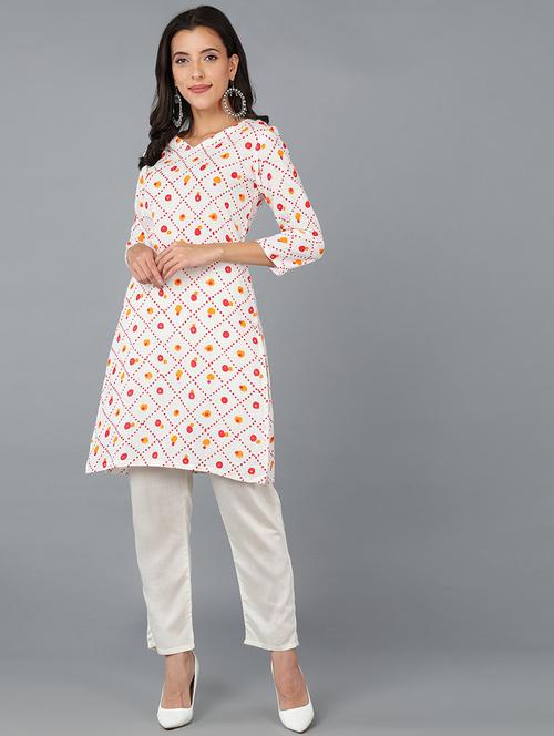 white printed detailed straight kurta - 19348666 - Very Small Image - 1