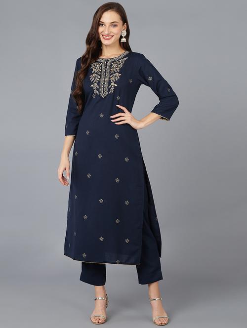 blue embroidered straight kurta - 19348684 - Very Small Image - 1