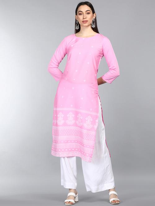 pink printed straight kurta - 19348720 - Very Small Image - 1