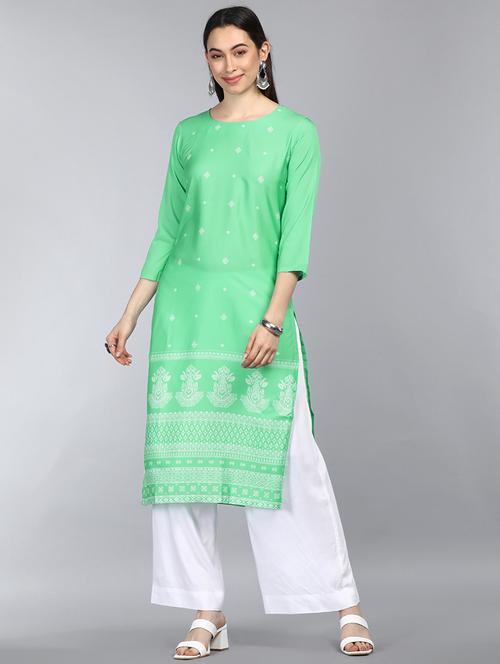 green printed straight kurta - 19348725 - Very Small Image - 1