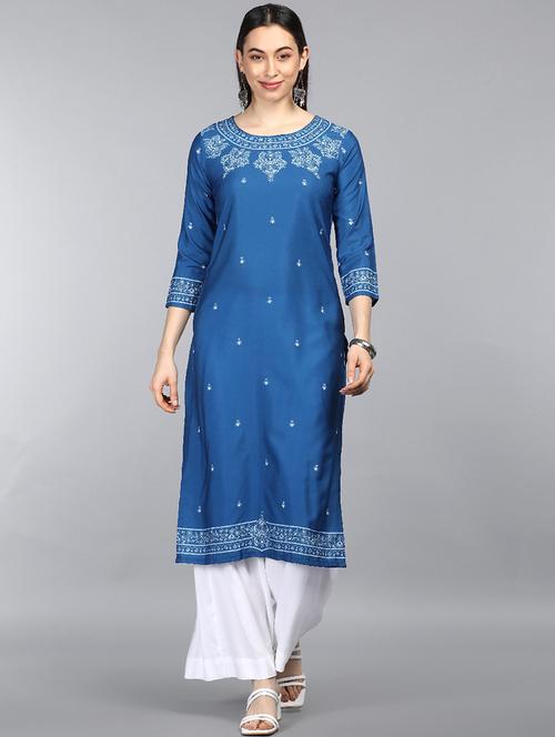 blue printed straight kurta - 19348728 - Very Small Image - 1