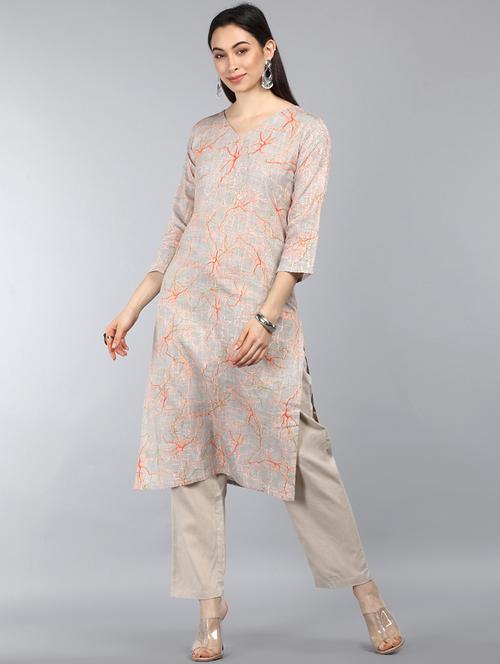 round neck printed straight kurta - 19348751 - Very Small Image - 1