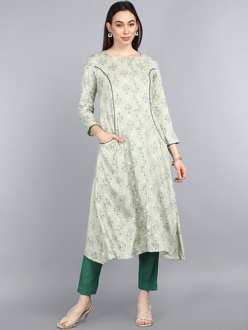 round neck printed straight kurta - 19348771 - Very Small Image - 1