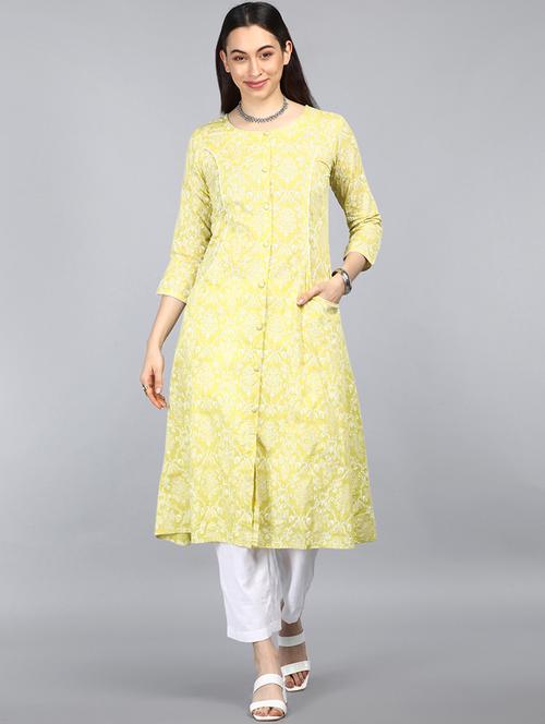 round neck printed straight kurta - 19348774 - Very Small Image - 1