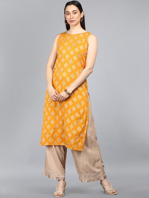 orange cotton straight kurta - 19348778 - Very Small Image - 1