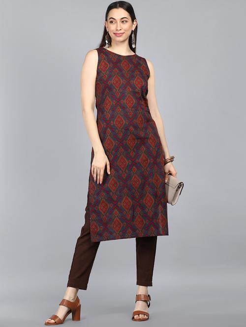 round neck printed straight kurta - 19348783 - Very Small Image - 1