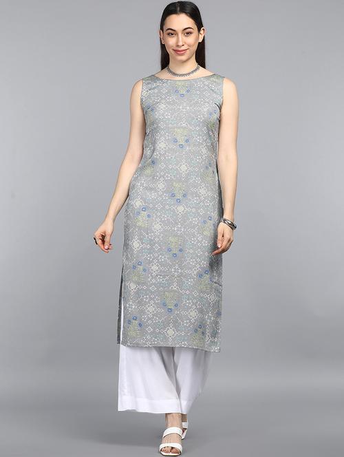 round neck printed straight kurta - 19348784 - Very Small Image - 1