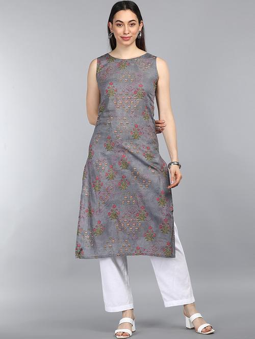 round neck printed straight kurta - 19348785 - Very Small Image - 1