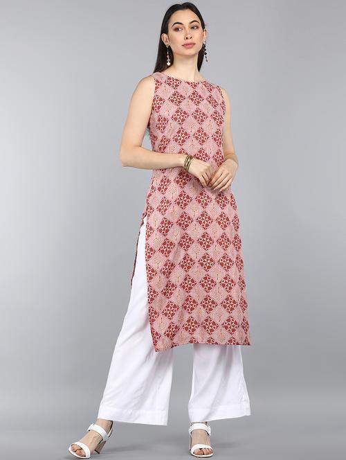 round neck printed straight kurta - 19348788 - Very Small Image - 1