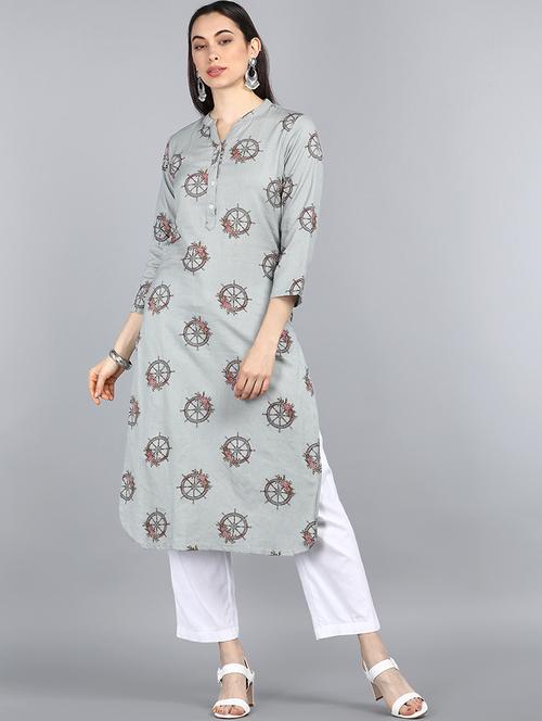 round neck printed straight kurta - 19348792 - Very Small Image - 1
