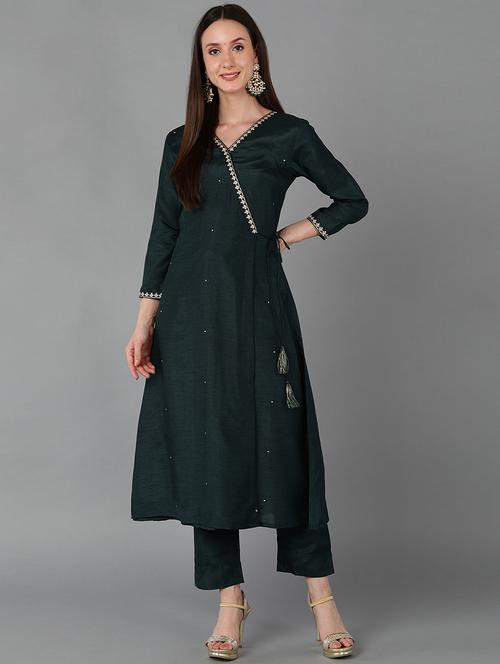 teal printed a-line kurta - 19348854 - Very Small Image - 1