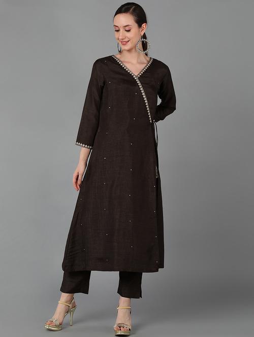 brown printed a-line kurta - 19348855 - Very Small Image - 1