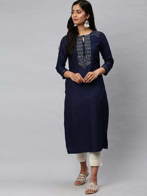 embroidered straight kurta - 19348966 - Very Small Image - 1