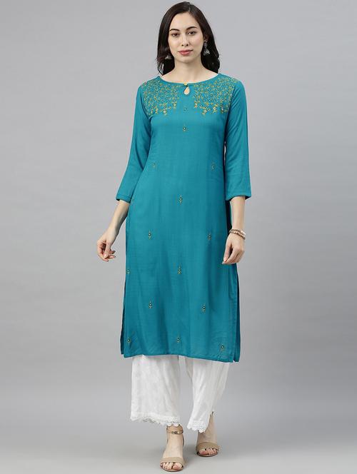 embroidered straight kurta - 19348976 - Very Small Image - 1