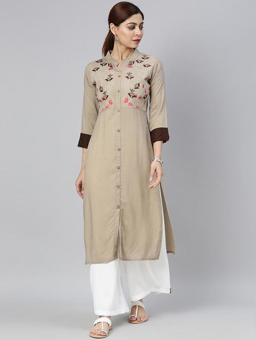 green cotton straight kurta - 19348992 - Very Small Image - 1