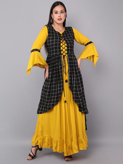 yellow kurta with jacket - 19349150 - Very Small Image - 1