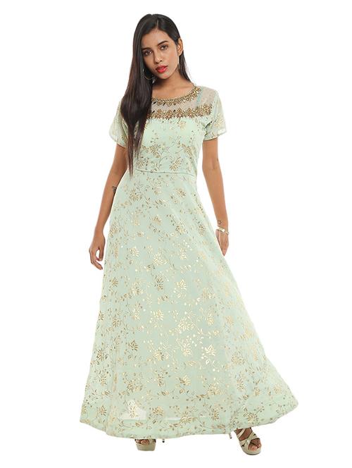 light blue printed fit & flare gown - 19350839 - Very Small Image - 1
