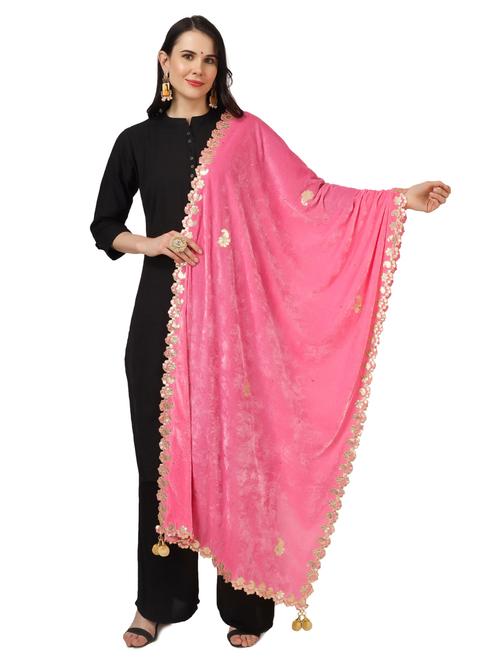 pink velvet dupatta - 19351507 - Very Small Image - 1