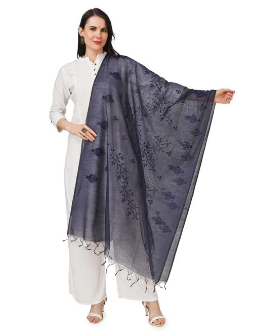blue self designed embroidered dupatta - 19351535 - Very Small Image - 1