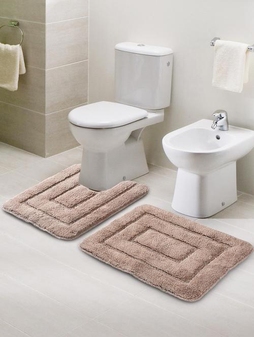saral home cotton anti slip bathmat set with contour- (beige, 45x60 cm & 45x50 cm) - 19351643 - Very Small Image - 1