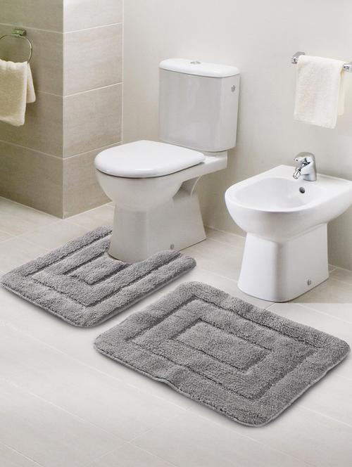 saral home cotton anti slip bathmat set with contour- (grey, 45x60 cm & 45x50 cm) - 19351646 - Very Small Image - 1