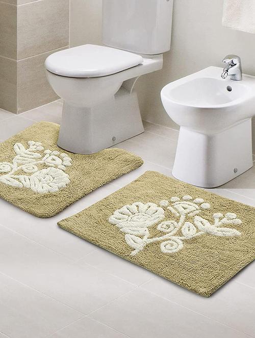 saral home soft microfiber bathmat set with contour (pack of 2, 45x60 cm, 45x50 cm) (beige) - 19351692 - Very Small Image - 1