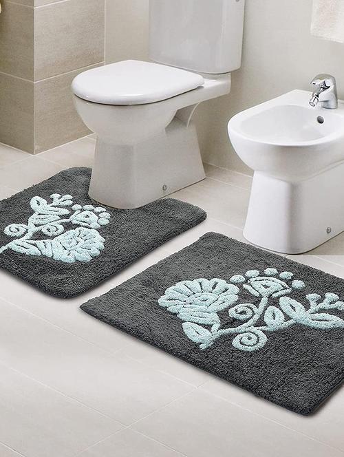 saral home soft microfiber bathmat set with contour (pack of 2, 45x60 cm, 45x50 cm) (grey) - 19351694 - Very Small Image - 1