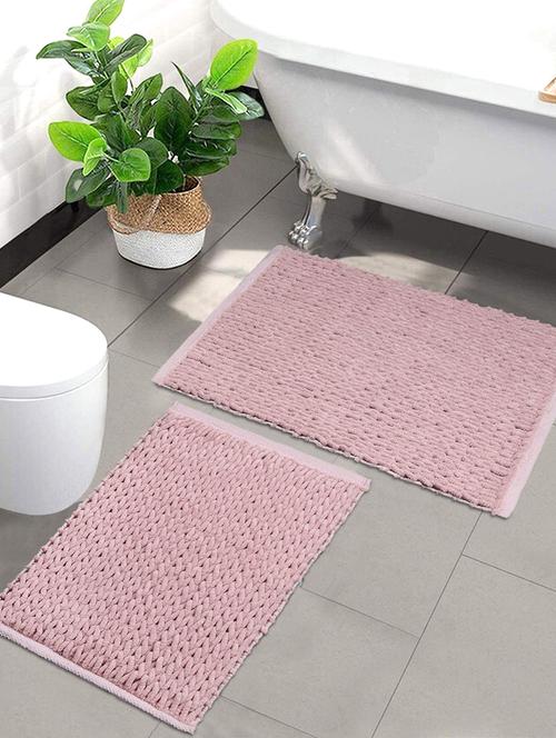 saral home microchenille polyester bathmat set of 2- (pink, 45x60 cm & 35x50 cm) - 19351699 - Very Small Image - 1