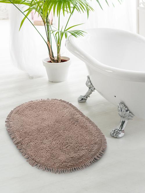 saral home beige shaggy anti-skid bathmat - 50x75 cm - 19351720 - Very Small Image - 1