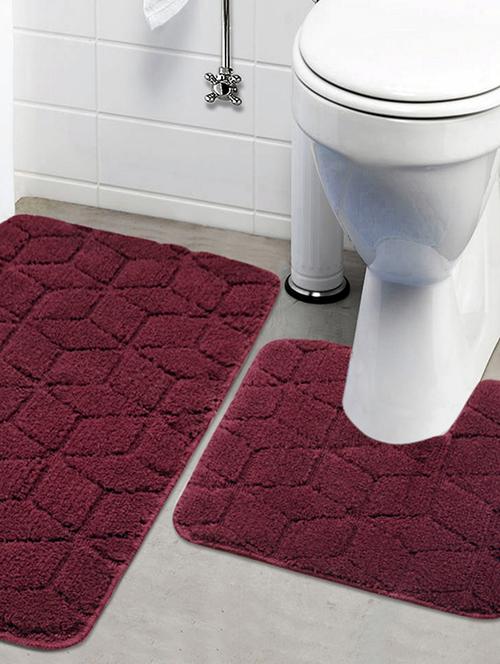 saral home soft cotton antiskid bathmat set (maroon, mat-50x80 and contour-50x50 cm) - 19351773 - Very Small Image - 1