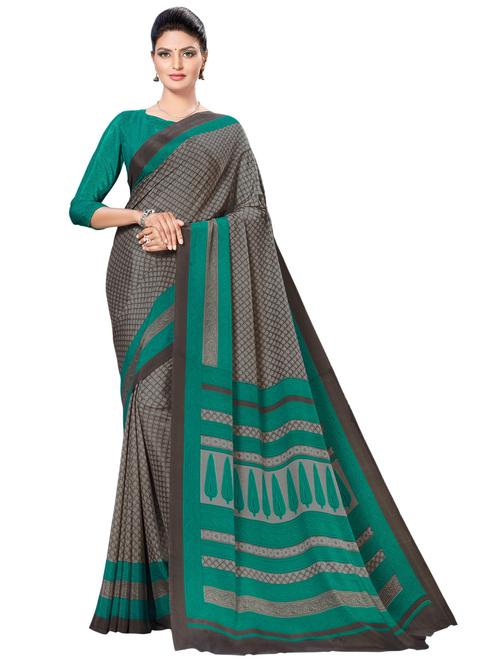 grey printed saree with blouse - 19352040 - Very Small Image - 1
