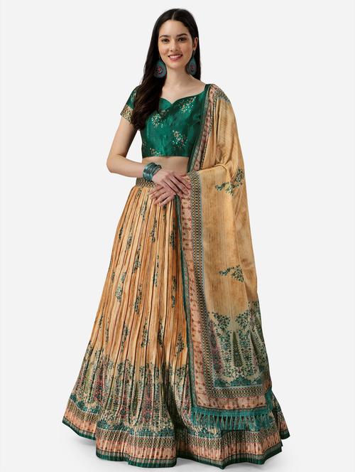 yellow self design flared lehenga - 19354227 - Very Small Image - 1