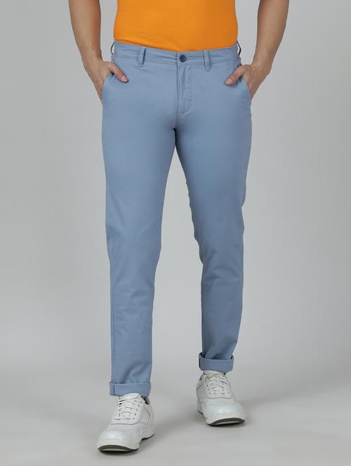 light blue solid flat front casual trouser - 19354262 - Very Small Image - 1