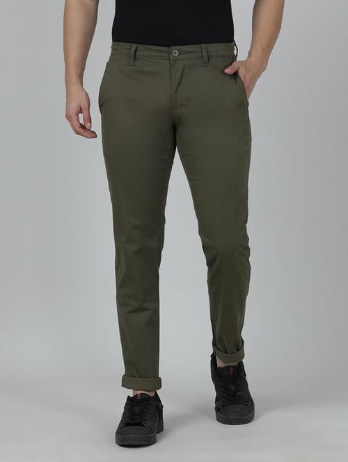 green solid flat front casual trouser - 19354264 - Very Small Image - 1