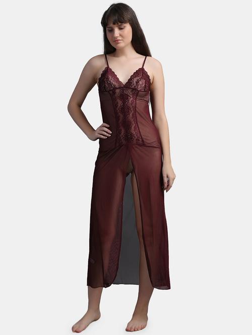 lace detailed solid nighty - 19354503 - Very Small Image - 1