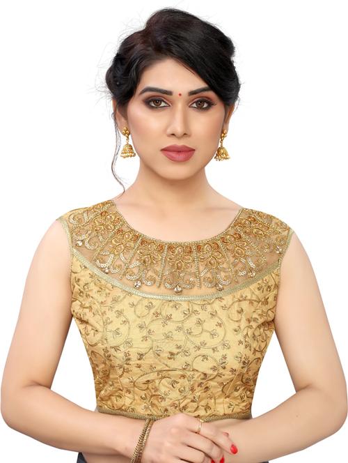 gold self design regular blouse - 19355385 - Very Small Image - 1