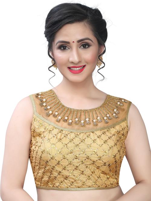 gold self design regular blouse - 19355391 - Very Small Image - 1
