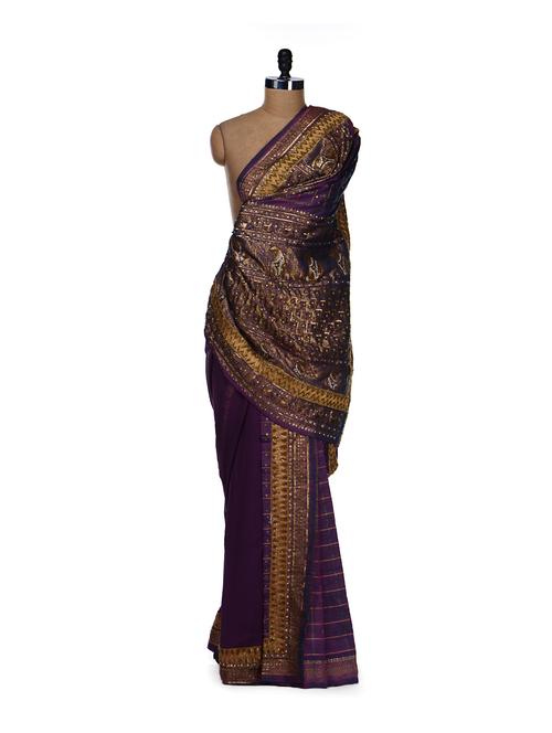 pre-pleat violet kanjivaram saree - 19366 - Very Small Image - 1