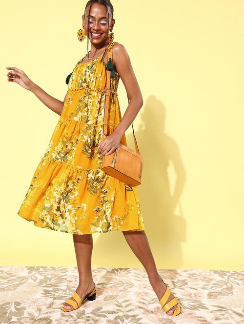 yellow chiffon fit & flare dress - 19371171 - Very Small Image - 1