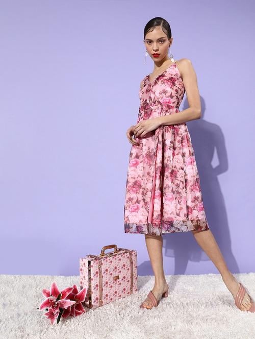 pink polyester fit & flare dress - 19371214 - Very Small Image - 1
