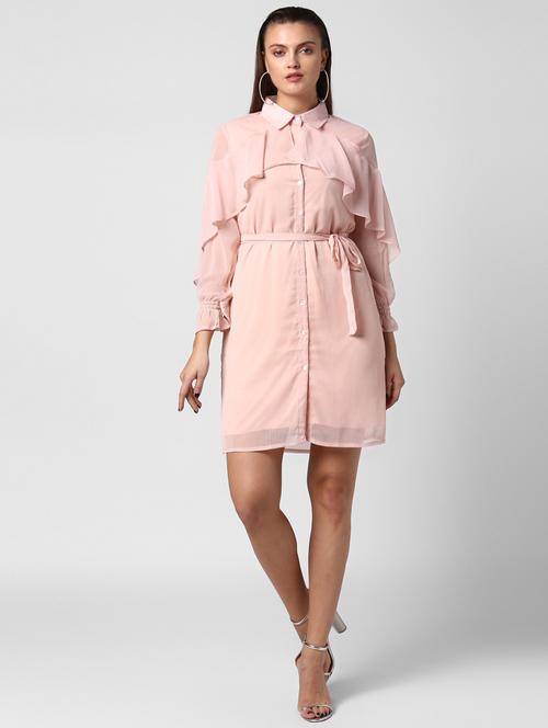 pink solid shirt dress - 19371322 - Very Small Image - 1