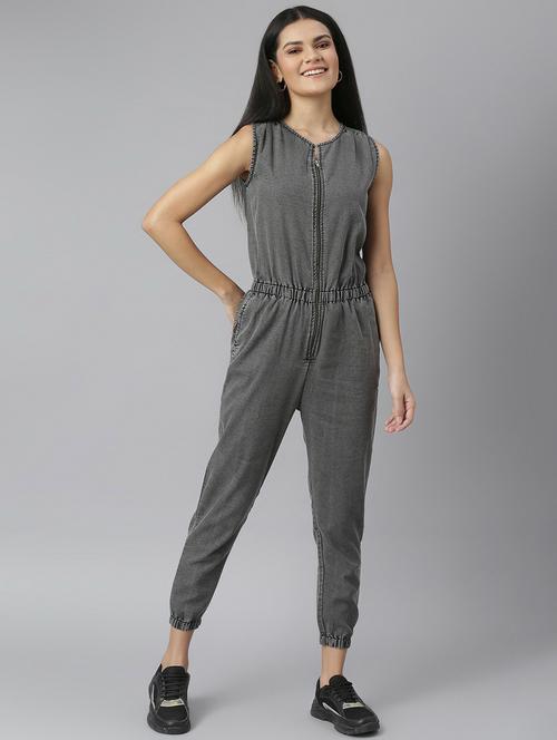 grey denim full leg jumpsuit - 19371558 - Very Small Image - 1