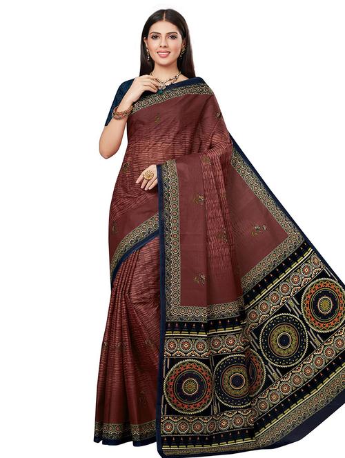 women's printed brown colored saree with blouse - 19382566 - Very Small Image - 1
