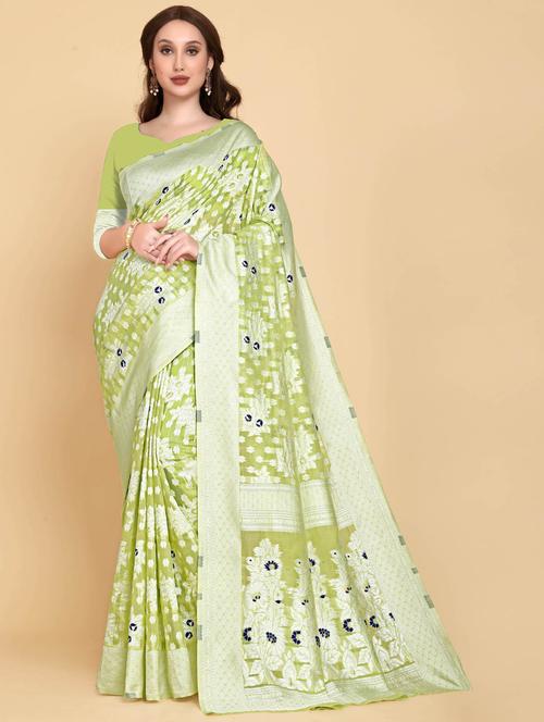 olive silk jamdani saree - 19382688 - Very Small Image - 1