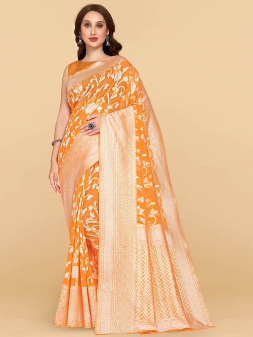 orange silk jamdani saree - 19382693 - Very Small Image - 1