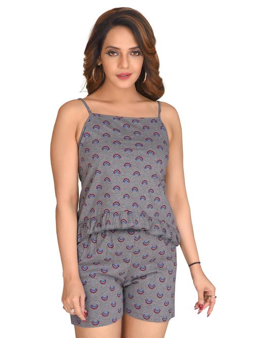 square neck printed nightwear shorts set - 19383078 - Very Small Image - 1