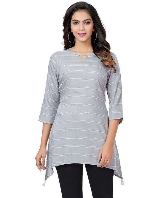 grey printed three quarter sleeve tunic - 19383169 - Very Small Image - 1